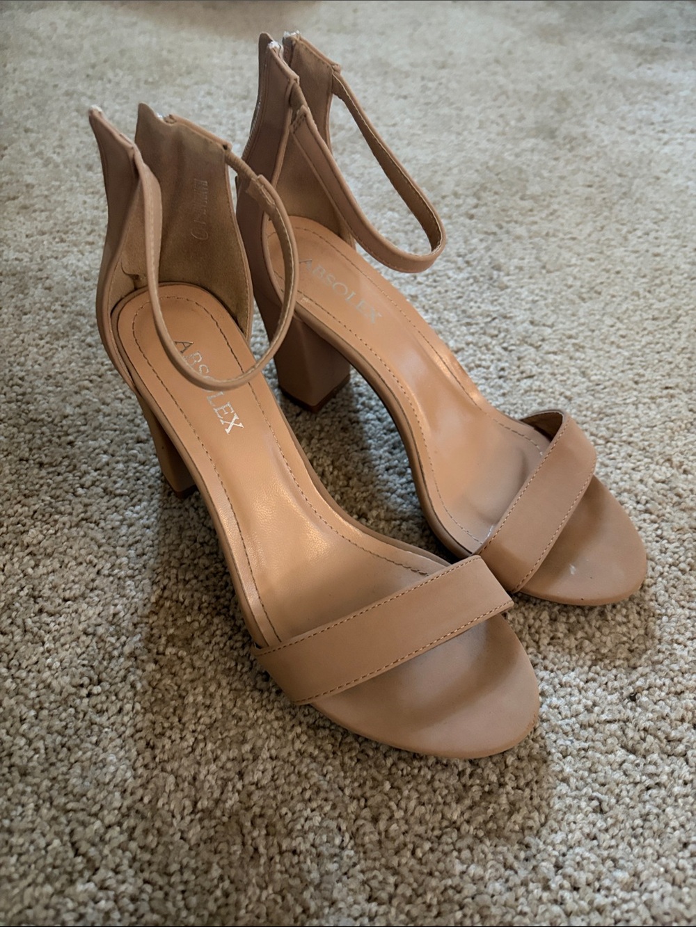 Nude/Tan Block Heel Ankle Strap Sandal